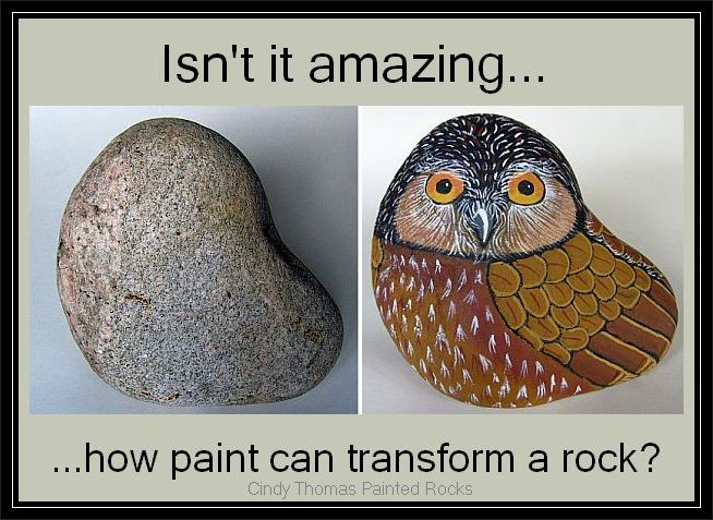 Before & After Painted Rock Owl by Cindy Thomas
